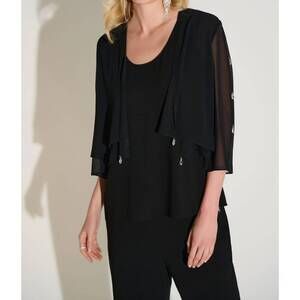 NEW JOSEPH RIBKOFF chiffon rhinestone detail twin set top in black